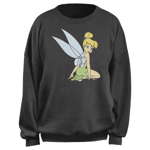 Junior's Peter Pan Tinker Bell Sitting Distressed Portrait Sweatshirt - 1 of 2