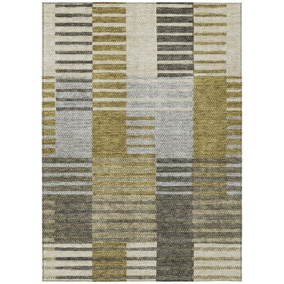 Brown Gold And Taupe Striped Washable Indoor Outdoor Area Rug