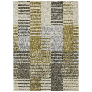 Brown Gold And Taupe Striped Washable Indoor Outdoor Area Rug - 1 of 4