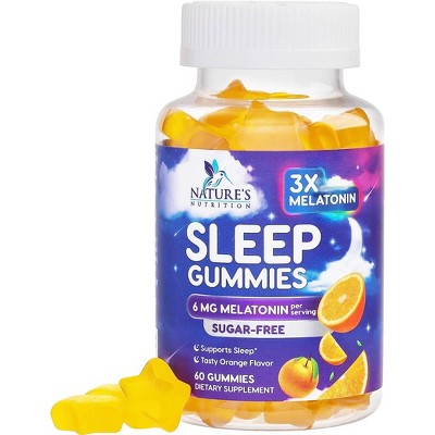 Melatonin Sleep Gummies Sugar Free, 6 mg Natural Melatonin Sleep Adults, Extra Strength Sleep Gummy Supplements - 60 Gummies By Nature's Nutrition