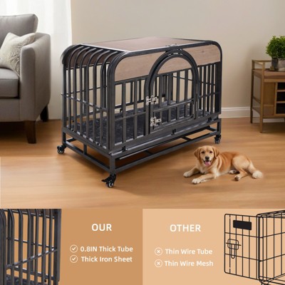 Akoasm 46 Inch Heavy Duty Dog Cage Furniture With Removable Trays And Wheels