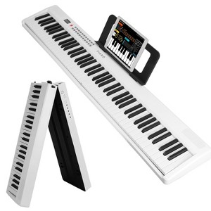 iMountek"88-Key Foldable Semi-Weighted Digital Piano with LCD, Carry Bag, Mic, Stand & Stickers for Beginners"Black&White - 1 of 4