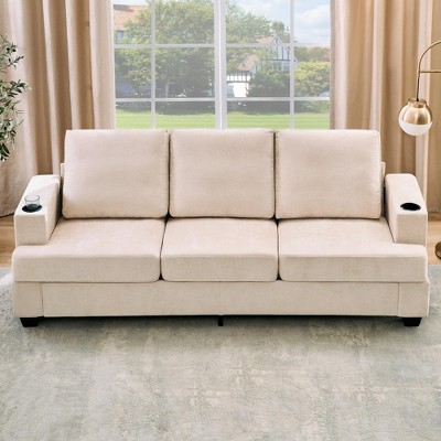 GustoWave 89" Chenille 3-Seater Sofa with Cup Holders and Side, Storage Pockets, Modern Sofa for Living Room, Deep Seat Couches