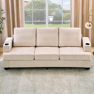 GustoWave 89" Chenille 3-Seater Sofa with Cup Holders and Side, Storage Pockets, Modern Sofa for Living Room, Deep Seat Couches - 1 of 4