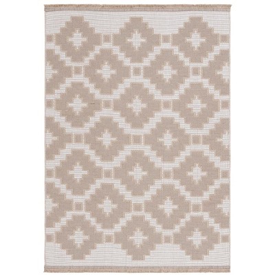 Natural Woven Rectangular Braided Outdoor Rug Heathered Cream