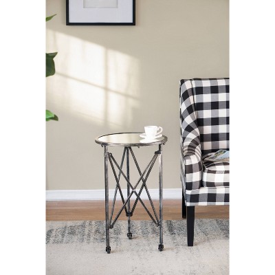 Antique Silver Round Metal and Glass Side Table