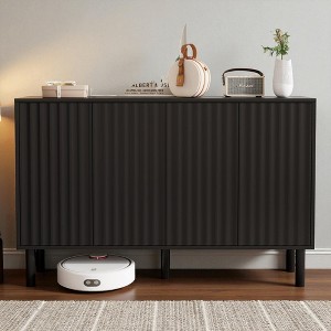 Mshliw 55.1" Minimalist Shoe Storage Cabinet with 5 Solid Wood Legs, 4 Fluted Doors, Adjustable Shelves, Cream Entryway Sideboard Buffet for Hallway - 1 of 4