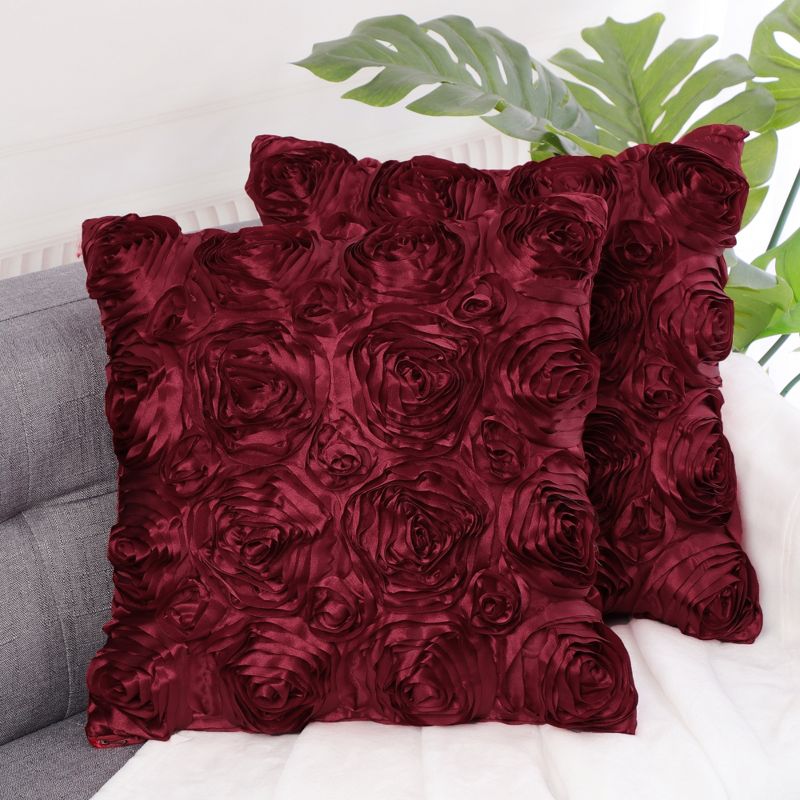 PiccoCasa 3D Satin Rose Flower Throw Pillow Cover Roses Floral Cushion Covers 2 Pcs, 2 of 9