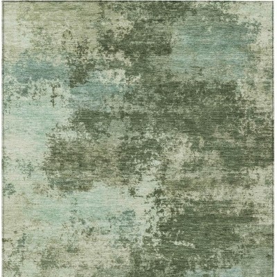 HomeRoots 9' X 12' Artichoke Green And Pale Aqua Abstract Washable Indoor Outdoor Area Rug