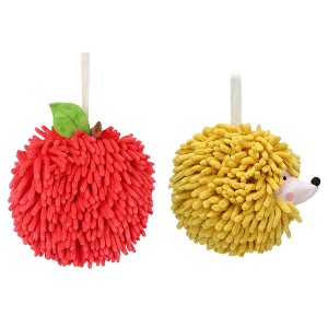 REGALWOVEN 2 Pcs Comfortable Soft Absorbent Chenille Ball Fuzzy Hand Towel for Home Decor - 1 of 4