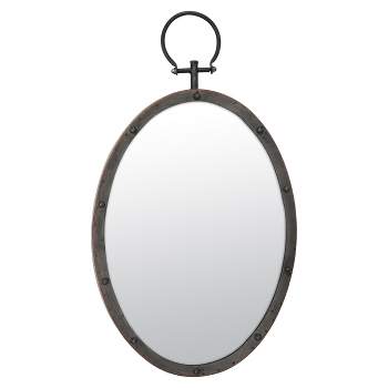 24.8" x 14.2" Oval Metal Wall Mirror with Rivet Trim Dark Gray - Stonebriar Collection