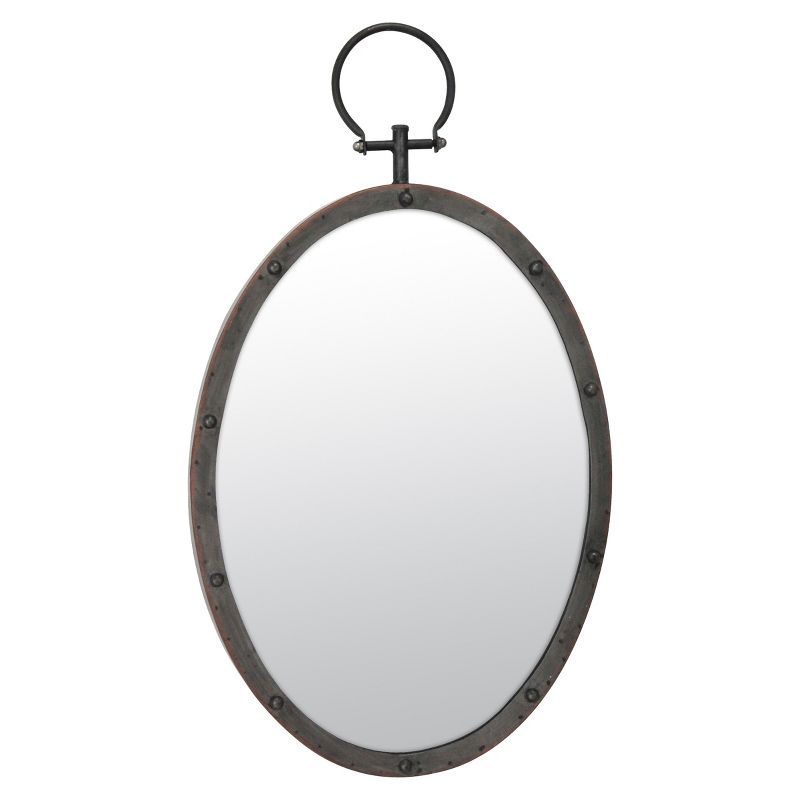 24.8&#34; x 14.2&#34; Oval Metal Wall Mirror with Rivet Trim Dark Gray - Stonebriar Collection, 1 of 7