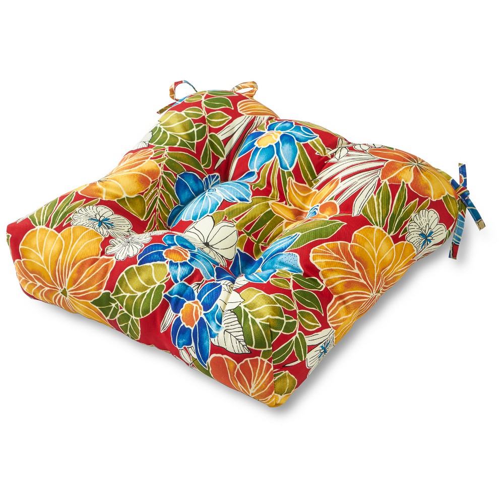 Photos - Pillow Kensington Garden 20"x20" Floral Outdoor Chair Cushion Aloha Red: UV & Wat