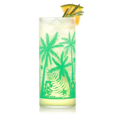 Vintage Green Palm Tree Print Frosted Glass Cooler Set