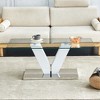 DOMETOUR Modern Minimalist Coffee Table Transparent Tempered Glass Tabletop with Silver MDF Pillars for Living Room and Dining Room - 3 of 4