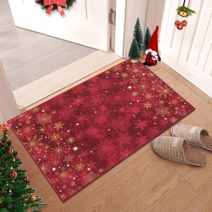 Christmas Decorations Area Rug Winter Snowflakes Floor Mat Non Slip Low Pile Home Decor Rug for Living Room Bedroom - 1 of 4