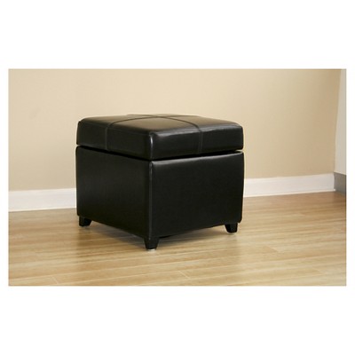 Baxton Studio Black Leather Storage Cube Ottoman with Wooden Legs