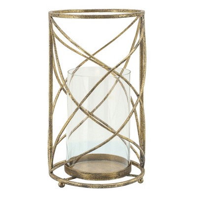 13" Metal Hurricane Candle Holder - Contemporary Rustic Votive Candle Tealight Holder - Decorative Home Decor Accent - Centerpiece Wedding Decor
