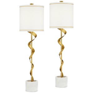 Possini Euro Design Luxe Modern Buffet Table Lamps 34 1/2" Tall Set of 2 Sculptural Gold Ribbon Metal White Drum Shade for Bedroom Living Room Bedside - 1 of 4