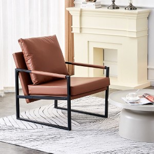 Upholstered Armchair With Metal Frame PU Leather Accent Arm Chair Modern Sofa Chairs Extra-Thick Padded Backrest And Seat For Home - 1 of 4