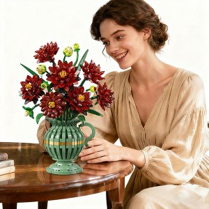 1482pcs Black Dahlia Flowers Bonsai Building Set with Vase for Adults and Kids Aged 12+ - 1 of 4