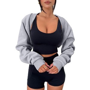 Coolmee Women's Bolero Shrug Cropped Sweatshirt Hole Workout Shrugs Long Sleeve Open Front  Tops with Thumb - 1 of 4