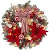 24" Lighted Christmas Wreath for Front Door, Pre-Lit Red & White Wreath with Ornaments, Artificial Flowers & Bow,Red and White - 3 of 4