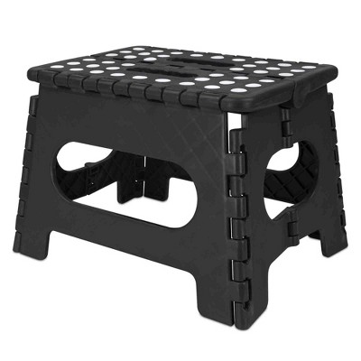 Home Basics Medium Foldable Plastic Stool with Non-Slip Dots, Black