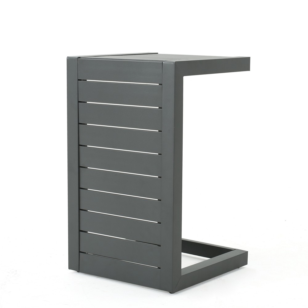 Cape Coral Aluminum C-Shaped Side Table - Gray - Christopher Knight Home: Weather-Resistant Patio Accent Table