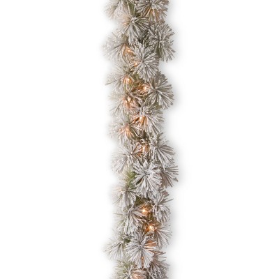 National Tree Company 9 ft. Snowy Bristle Pine Garland with Clear Lights