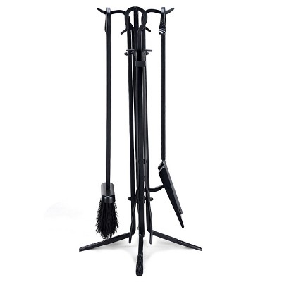 Tangkula Robust 5pc Steel Fire Place Tool set Fireplace Tools Set Stand Hearth Accessories