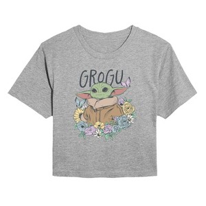 Women's - The Mandalorian - Floral Spring Grogu Cropped Graphic T-Shirt - 1 of 4