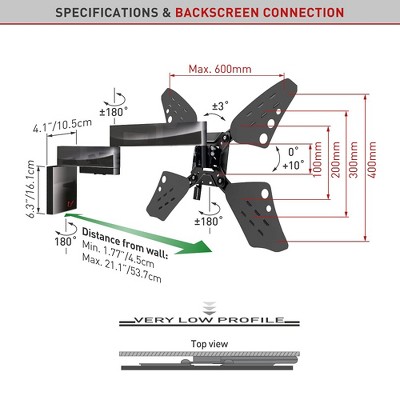 Barkan Black Steel Full Motion TV Wall Mount for 32"-70" Screens
