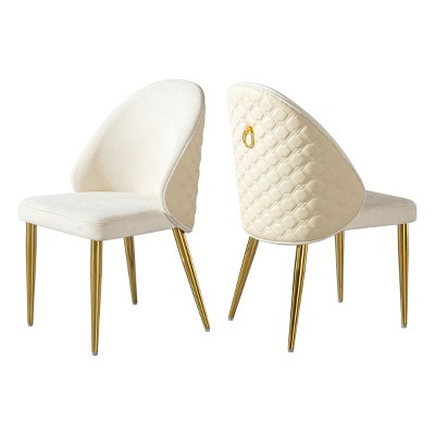 Set of 2 Modern White Velvet Dining Chairs with Curved Back, Upholstered Dining Chairs with Gold Steel Legs for Kitchen or Dining Room – The Pop Home