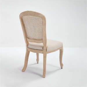 Gulches Set of 2 French Country Dining Chairs, Beige Cotton Linen Upholstery with Natural Rattan Fan Back, Carved Solid Wood Frame - 1 of 4