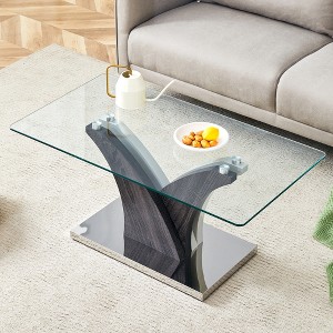 XIYUYEU Modern Artistic Coffee Table with Transparent Glass Top & Y-Shaped Base, Rectangular Center Table for Living Room - 1 of 4