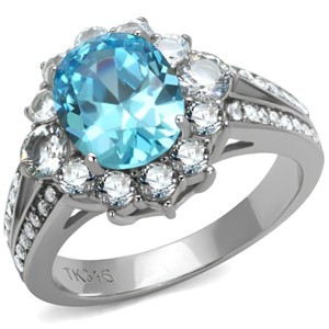 Slickblue Silver Polished Stainless Steel Ring with Sea Blue CZ Stone, Women's Size 5-10 - 1 of 4