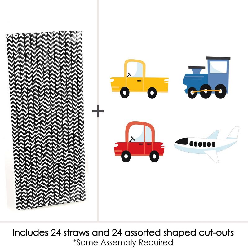 Big Dot of Happiness Cars, Trains, and Airplanes - Paper Straw Decor - Transportation Birthday Party Striped Decorative Straws - Set of 24, 3 of 7