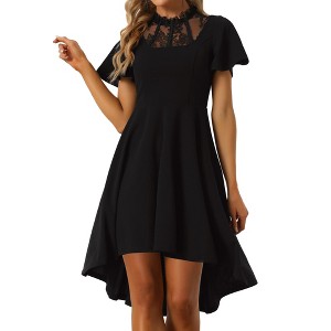 Allegra K Women's Lace Mesh Short Sleeve Ruffle Neck High Low Gothic Dress - 1 of 4