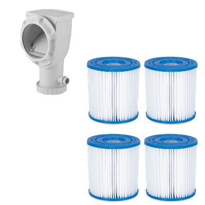 Summer Waves 330 Gallon SkimmerPlus Swimming Pool and Spa Filter Pump with 4-Pack of Replacement Type I Cartridges