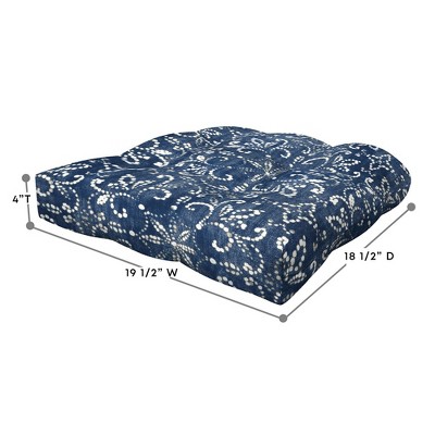 Boheme Indigo U-Shaped Outdoor Tufted Seat Cushions, 19" x 18", Polyester Fiberfill (2-Pack)