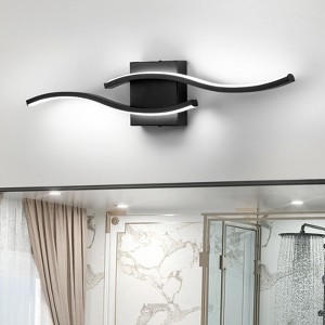 LLHZSY Curve Linear Modern LED Wall Light 23 3/5 in W Bathroom Vanity Light-Dimmable-6000K Cool White Lights/3000K Warm White Lights-Black/Gold/Nickel - 1 of 4