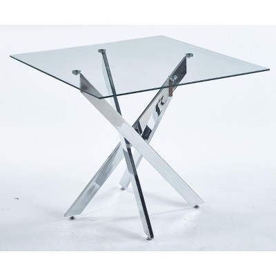 NicBex Minimalist Square Glass Dining Table with Cross Metal Legs,Modern Kitchen Table Bar Table,Dining Room Furniture