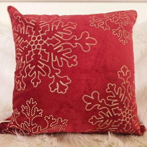 ChicFurnit Bed Pillows Christmas Snowflake Pillow Velvet Decor Pillow with Hidden Zipper Cotton Pillows for Living Room Decoration, Red, 20"*1"*20" - 1 of 4
