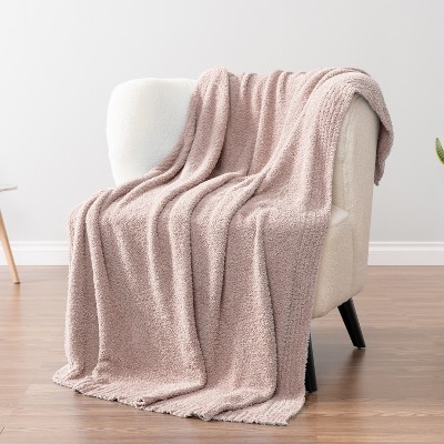 Taupe Tan Plush Knit Reversible Fleece Throw Blanket