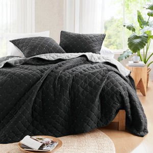 7Pcs Comforter Set Stripe Bedding with Quilt & Pillow, All Season Polyester Microfiber, Wrinkle Resistant Boho Coastal Style - 1 of 4