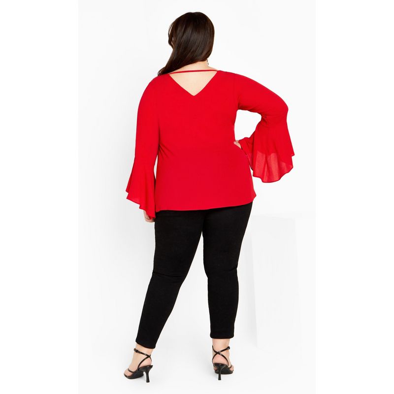 Women's Plus Size Bell Sleeve Top - love red | CITY CHIC, 3 of 6