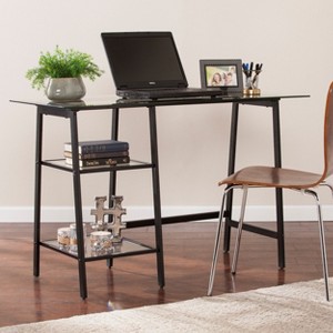 NicBex Computer Desk Reading Table with 2 Open Shelves&Tempered Glass Top,Minimalist Home Office Desk for Study&Office,Home Workstation,Black - 1 of 4