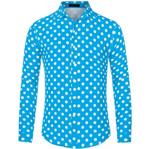 Lars Amadeus Men's Button Down Long Sleeves Casual Polka Dots Print Shirts - 1 of 4
