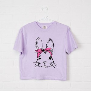 Simply Sage Market Women's Bunny With Bandana Short Sleeve Relaxed Fit Cropped Tee - 1 of 4